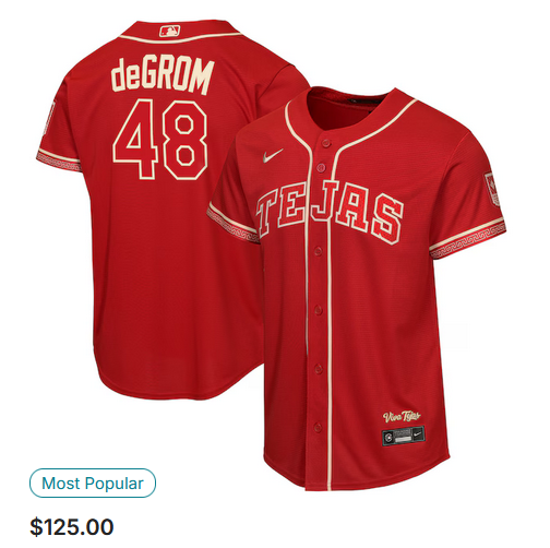 youth Texas Rangers #48 deGrom red Nike 2026 MLB City Connect Jersey